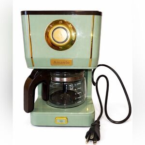 Amaste Retro Coffee Maker 5 Cup Mint Green Gold Mid-Century Style Brewer